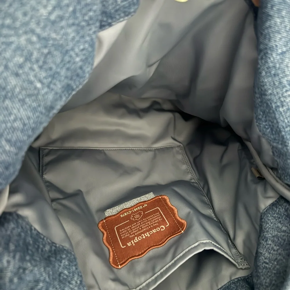 Coach Denim Tote Bag with Brown Logo Patch - Picture 3 of 3